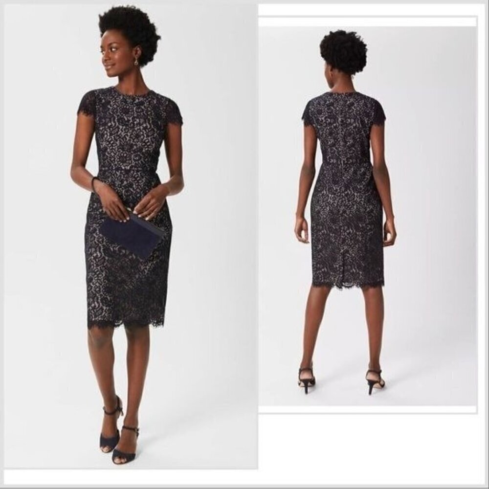 Ann Taylor Loft Black Floral Embroidered Lace overlay Lined Shift Dress size 4